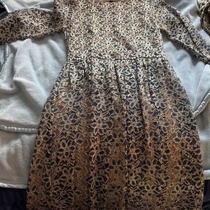 Gold and blue lacy knee-length dress